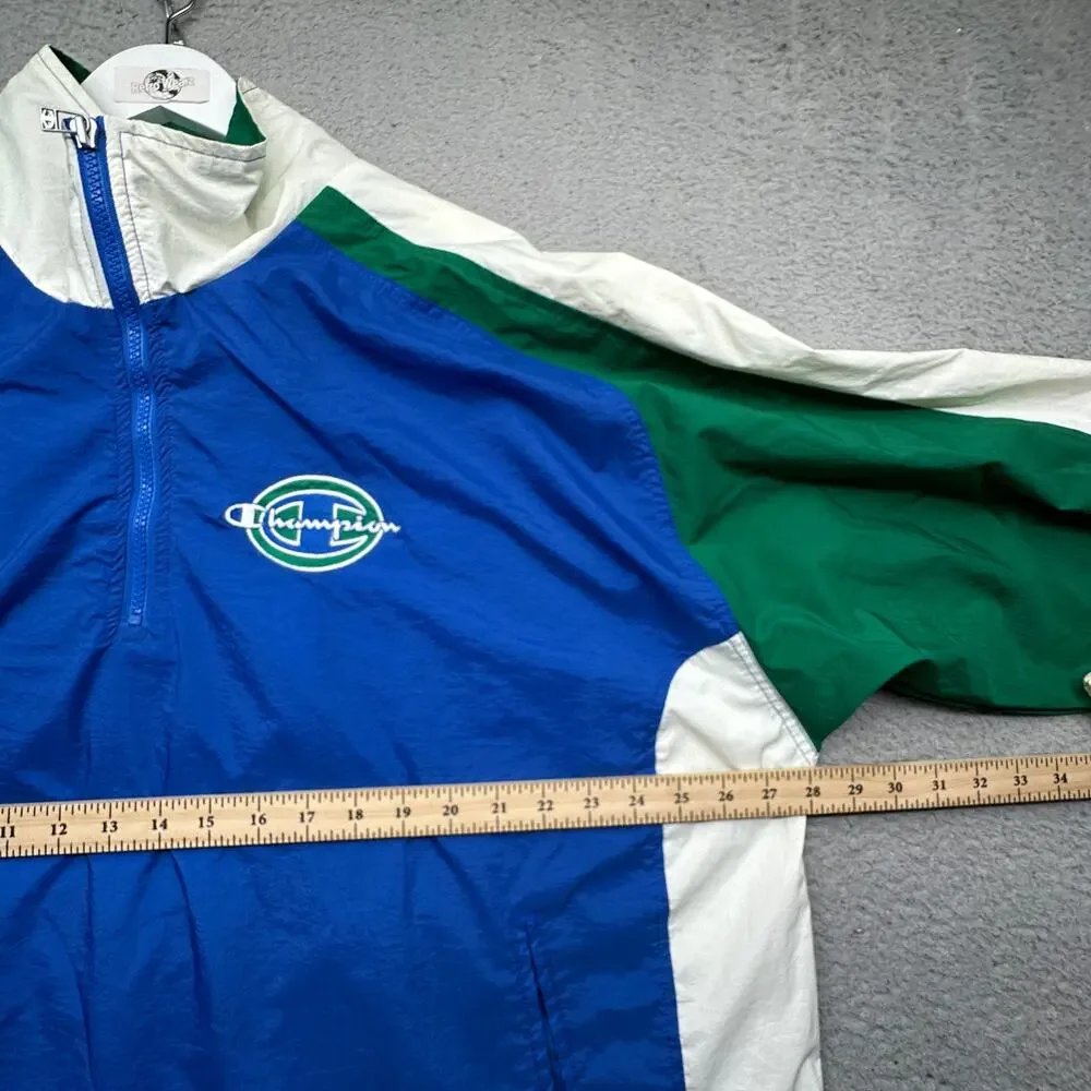 Vintage 90s Champion Blue Green Windbreaker Jacket Mens XL Retro Full Zip Nylon